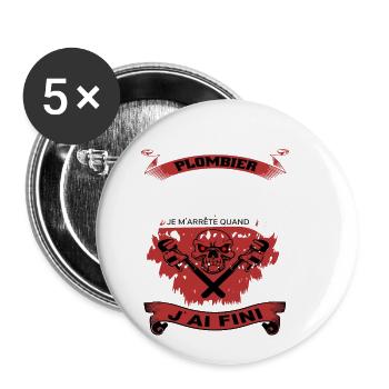 Klempnerhemd • Beende den Job • Geschenkschlüssel - Buttons klein 25 mm (5er Pack) - Weiß - Vorne
