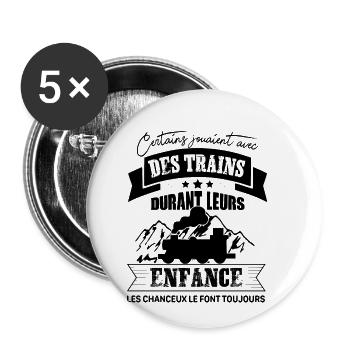 Train Shirt • Conducteur Train • Chanceux Cadeaux - Lot de 5 petits badges (25 mm) - blanc - Devant