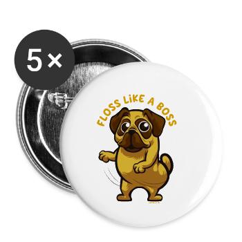 Pug floss dance gift - Buttons small 1''/25 mm (5-pack) - white - Front