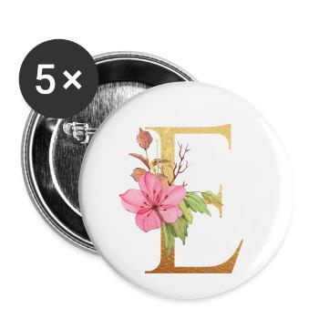 Letter E - Buttons small 1''/25 mm (5-pack) - white - Front