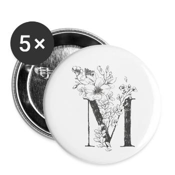 Letter M - Buttons small 1''/25 mm (5-pack) - white - Front