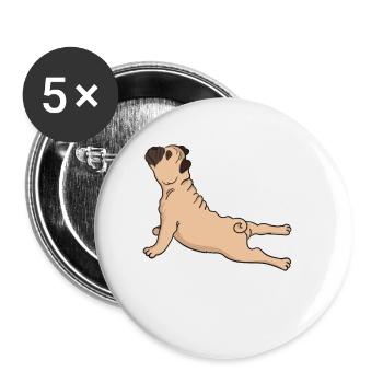 Pug dog yoga exercise gymnastics gift - Buttons small 1''/25 mm (5-pack) - white - Front