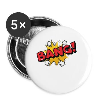 BANG! Comic Book Cartoon Drôle Pop Art T Shirt - Lot de 5 petits badges (25 mm) - blanc - Devant