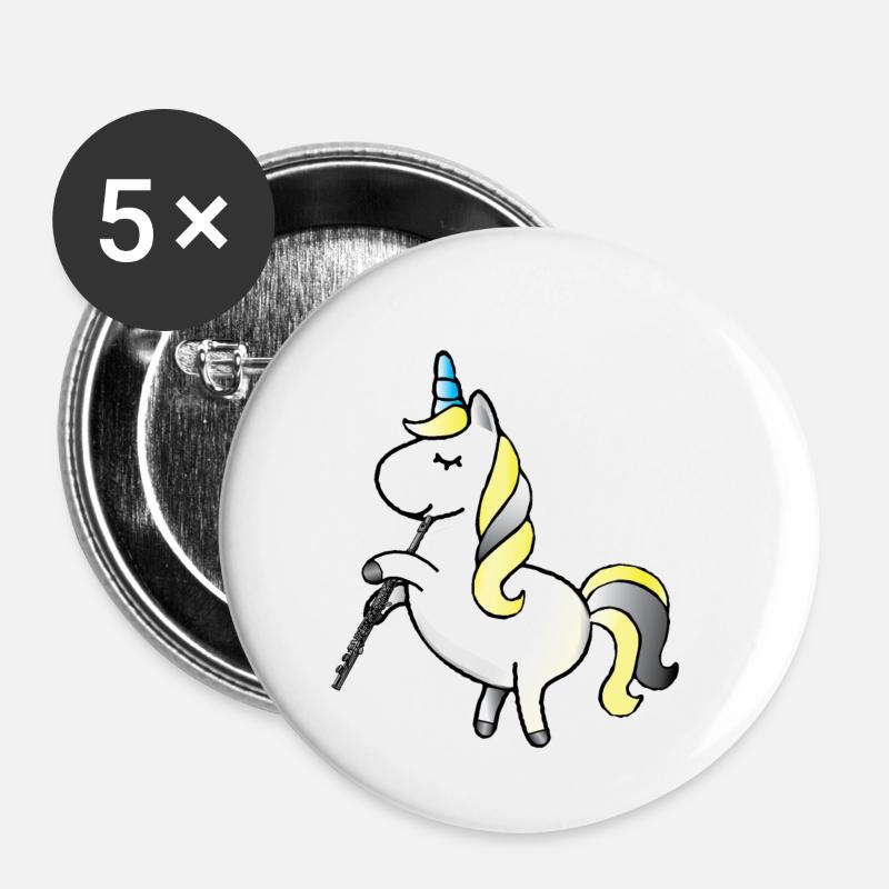 Einhorn spielt Querflöte - Buttons klein 25 mm (5er Pack) - Weiß