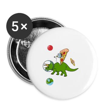 cat and dinosaur pizza gift - Buttons small 1''/25 mm (5-pack) - white - Front