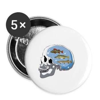 Angler Schädel Skull Angeln Raubfisch Hecht Zander - Buttons klein 25 mm (5er Pack) - Weiß - Vorne