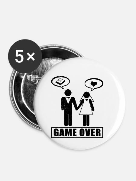 Game Over | Hochzeitsgeschenk Ehepaar ESC - Buttons klein 25 mm (5er Pack) - Weiß