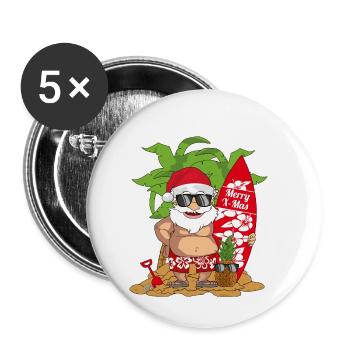 Weihnachtsmann Surfen Surfboard Strand Geschenk - Buttons klein 25 mm (5er Pack) - Weiß - Vorne