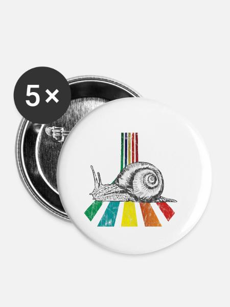 Rainbow Schnecke Used Look - Buttons klein 25 mm (5er Pack) - Weiß