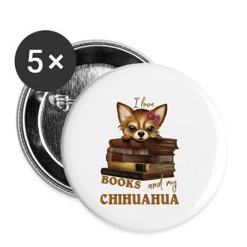 J'aime les livres et les chihuahuas - Lot de 5 petits badges (25 mm) - blanc - Devant