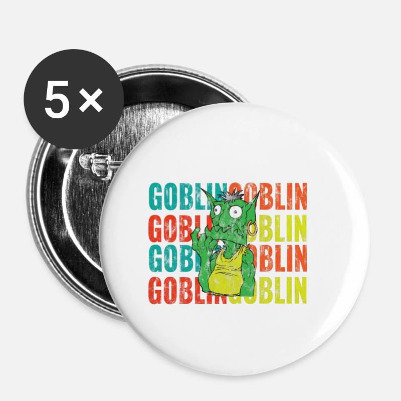 Retro Goblin Distressed Look - Buttons small 1''/25 mm (5-pack) - white