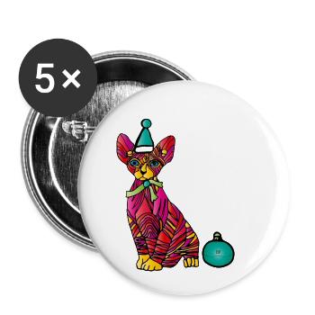 Ugly Christmas-Cat - Buttons klein 25 mm (5er Pack) - Weiß - Vorne