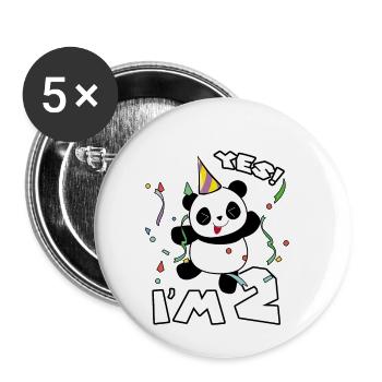Two year old Panda gift 2nd birthday celebration - Buttons small 1''/25 mm (5-pack) - white - Front
