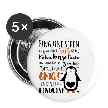 Lustig Pinguin Diät dick Tier fett Spruch Geschenk - Buttons klein 25 mm (5er Pack) - Weiß - Vorne