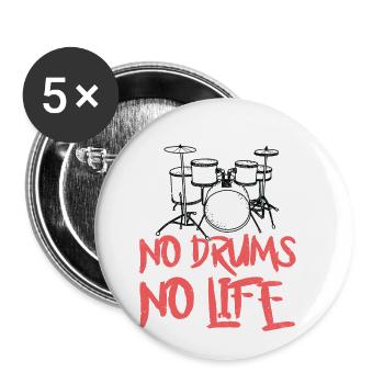 No Drums No Life - Batteur - Lot de 5 petits badges (25 mm) - blanc - Devant
