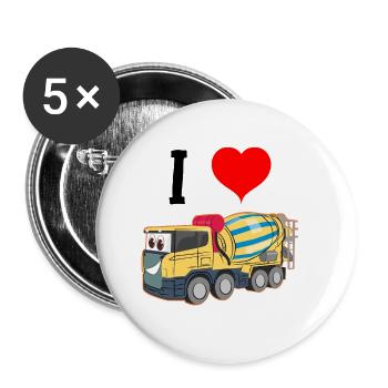 I love concrete mixer construction site children gift - Buttons small 1''/25 mm (5-pack) - white - Front