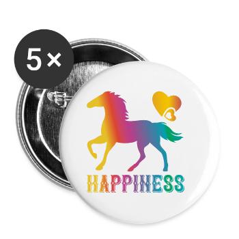 Horse Happiness Horse Love Horse Lovers - Buttons small 1''/25 mm (5-pack) - white - Front