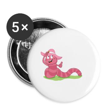 Rosa Wurm - Regenwurm mit Sonnenhut - Buttons klein 25 mm (5er Pack) - Weiß - Vorne