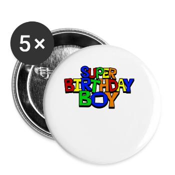 Super Birthday Boy - Buttons klein 25 mm (5er Pack) - Weiß - Vorne