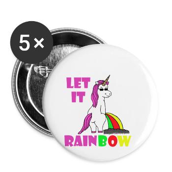 Einhorn Rainbow - Buttons klein 25 mm (5er Pack) - Weiß - Vorne