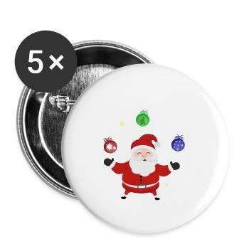 Santa - Weihnachtsmann - Kugeln - Xmas -Jonglieren - Buttons klein 25 mm (5er Pack) - Weiß - Vorne