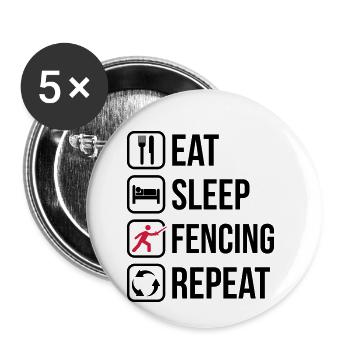 Eat Sleep Fencing Repeat - Buttons klein 25 mm (5er Pack) - Weiß - Vorne