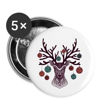 Hirsch mit Christbaumkugeln am Geweih - Buttons klein 25 mm (5er Pack) - Weiß - Vorne