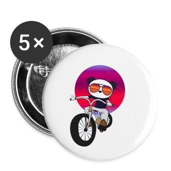 Panda on Bicycle Panda Bear Child Kids Child Kid - Buttons small 1''/25 mm (5-pack) - white - Front