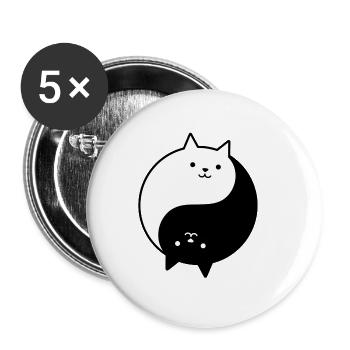 Yin und Yang Katze - Buttons klein 25 mm (5er Pack) - Weiß - Vorne