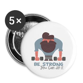 be strong - you can do it: Bodybuilder Training - Buttons klein 25 mm (5er Pack) - Weiß - Vorne