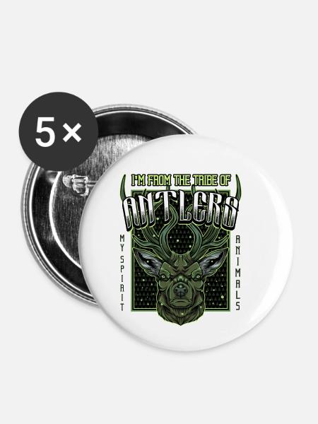 Modern Hirschkopf | Waldtier Rehbock Geschenkidee - Buttons klein 25 mm (5er Pack) - Weiß