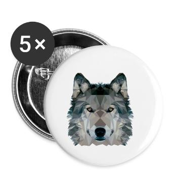 Wolf Gesicht Low Poly Design, Wolf Gesicht ClipArt - Buttons klein 25 mm (5er Pack) - Weiß - Vorne