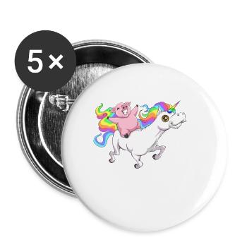 Cochon mignon à cheval sur la licorne - Lot de 5 petits badges (25 mm) - blanc - Devant