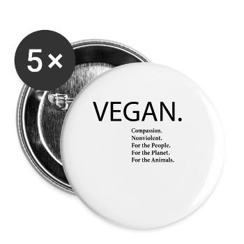 Vegan compassion anti violence gens planète animaux - Lot de 5 petits badges (25 mm) - blanc - Devant