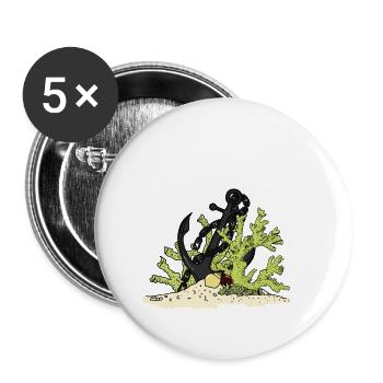 Belle ancre sur le fond marin avec un cadeau de coquillages - Lot de 5 petits badges (25 mm) - blanc - Devant