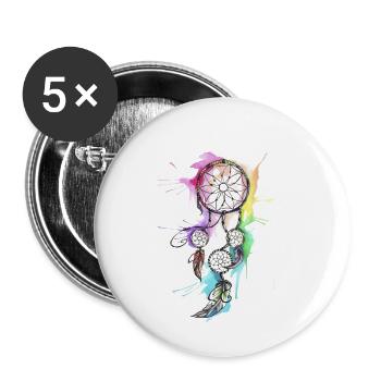 TRAUMFÄNGER REGENBOGENFARBEN - Buttons klein 25 mm (5er Pack) - Weiß - Vorne