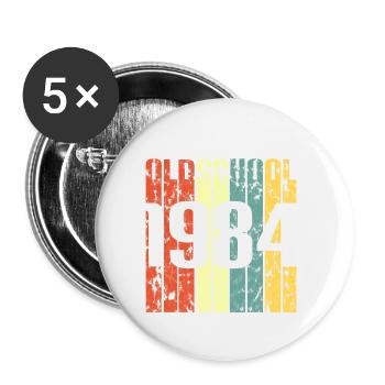 Cadeau d'anniversaire d'année née · 1984 - Lot de 5 petits badges (25 mm) - blanc - Devant