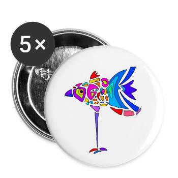 Bunter Vogel - Buttons klein 25 mm (5er Pack) - Weiß - Vorne