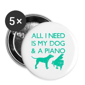 Hund Klavier Haustier Piano Instrument - Buttons klein 25 mm (5er Pack) - Weiß - Vorne