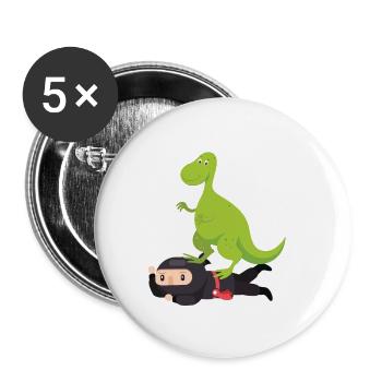 Samurai Ninja avec dinosaure - Lot de 5 petits badges (25 mm) - blanc - Devant
