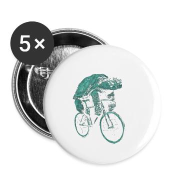 Tortue roue cycliste - Lot de 5 petits badges (25 mm) - blanc - Devant