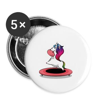 Einhorn auf Trampolin Hüpfen Turnen Tanzen Sport - Buttons klein 25 mm (5er Pack) - Weiß - Vorne