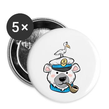 Ours polaire ours ours Pipe Möve Capitaine Bande dessinée - Lot de 5 petits badges (25 mm) - blanc - Devant