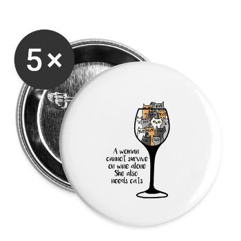 Wein und Katzen Weinglas Kätzchen Frau Woman Wine - Buttons klein 25 mm (5er Pack) - Weiß - Vorne