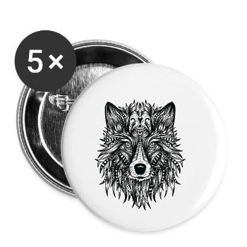 Wolf Mandala - Buttons klein 25 mm (5er Pack) - Weiß - Vorne