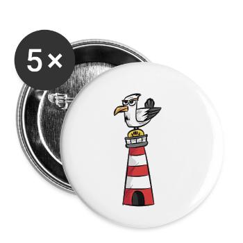 Seagull Pigeon Lighthouse North Sea Baltic Sea Comic Cartoon - Buttons small 1''/25 mm (5-pack) - white - Front