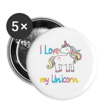 J'aime ma licorne - Lot de 5 petits badges (25 mm) - blanc - Devant