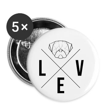L.O.V.E Pugs Mops - schwarz - Buttons klein 25 mm (5er Pack) - Weiß - Vorne