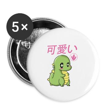 Kawaii Dino T-Rex süß und niedlich Geschenk - Buttons klein 25 mm (5er Pack) - Weiß - Vorne