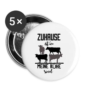 Zuhause ist wo meine Kühe sind, Landwirt-Tshirt - Buttons klein 25 mm (5er Pack) - Weiß - Vorne